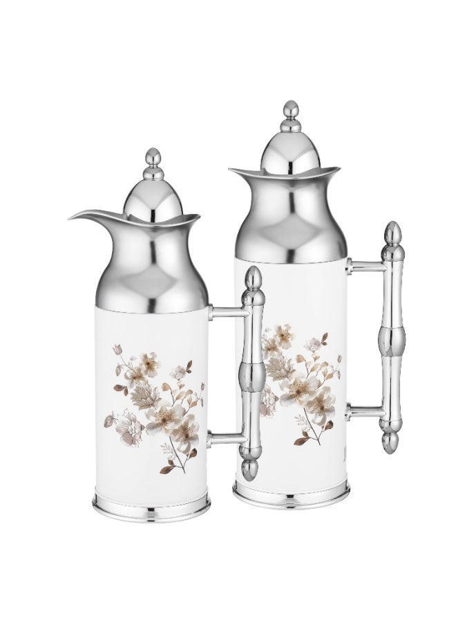 ريفان طقم ترامس ريفان الأبيض 🤍 بنقشة زهور 🌸 – قطعتان بسعات مختلفة بتصميم أنيق - Image 4